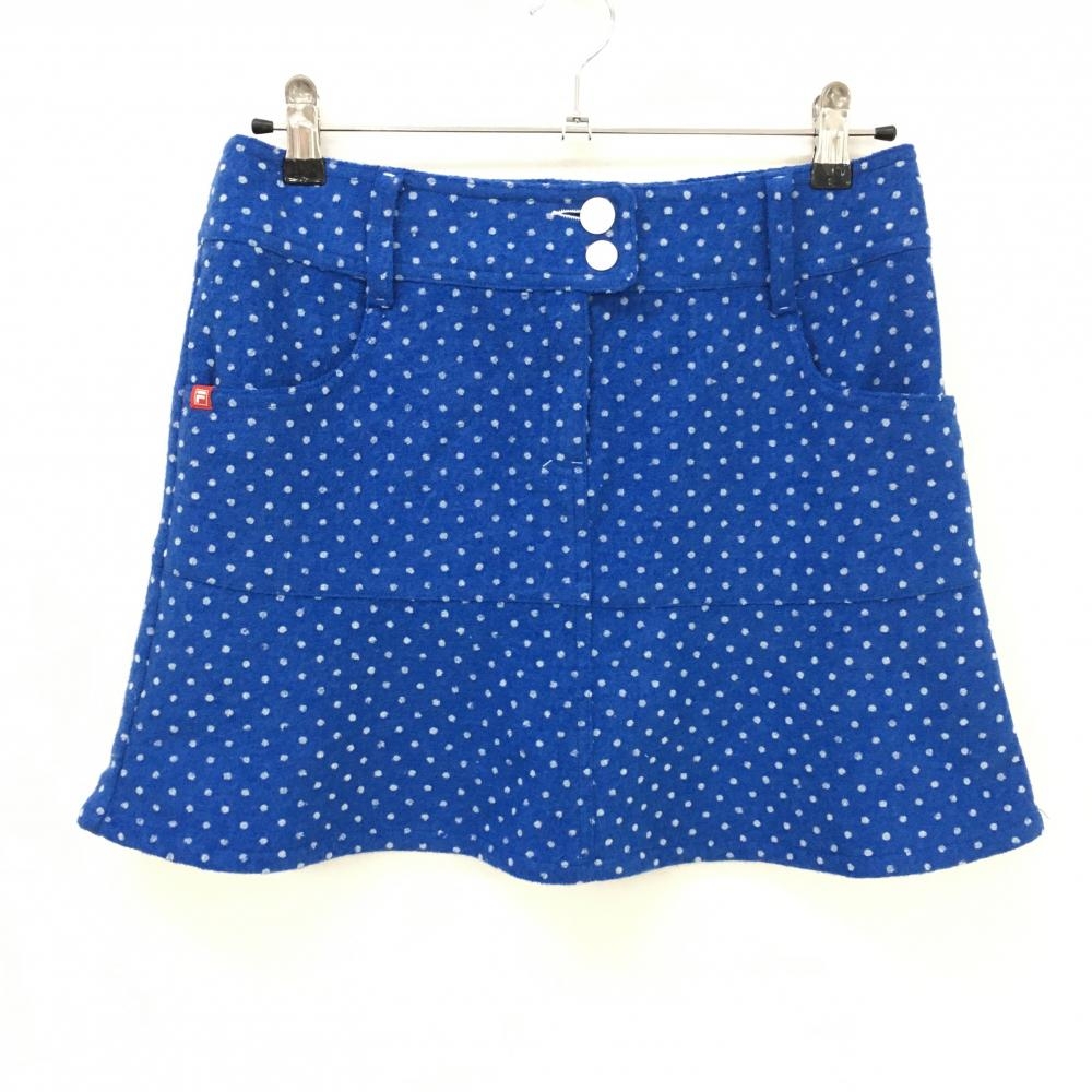 【美品】フィラゴルフ ニットスカート ブルー×白 ドット柄 ウール混 ストレッチ レディース L ゴルフウェア FILA GOLF