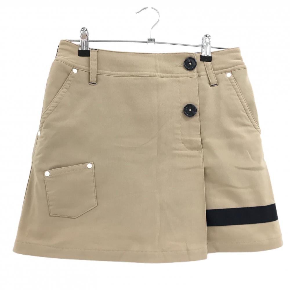 【美品】フィラゴルフ スカート ライトブラウン×ネイビー 後裾ロゴ 裏起毛 内側インナーパンツ レディース M ゴルフウェア FILA GOLF