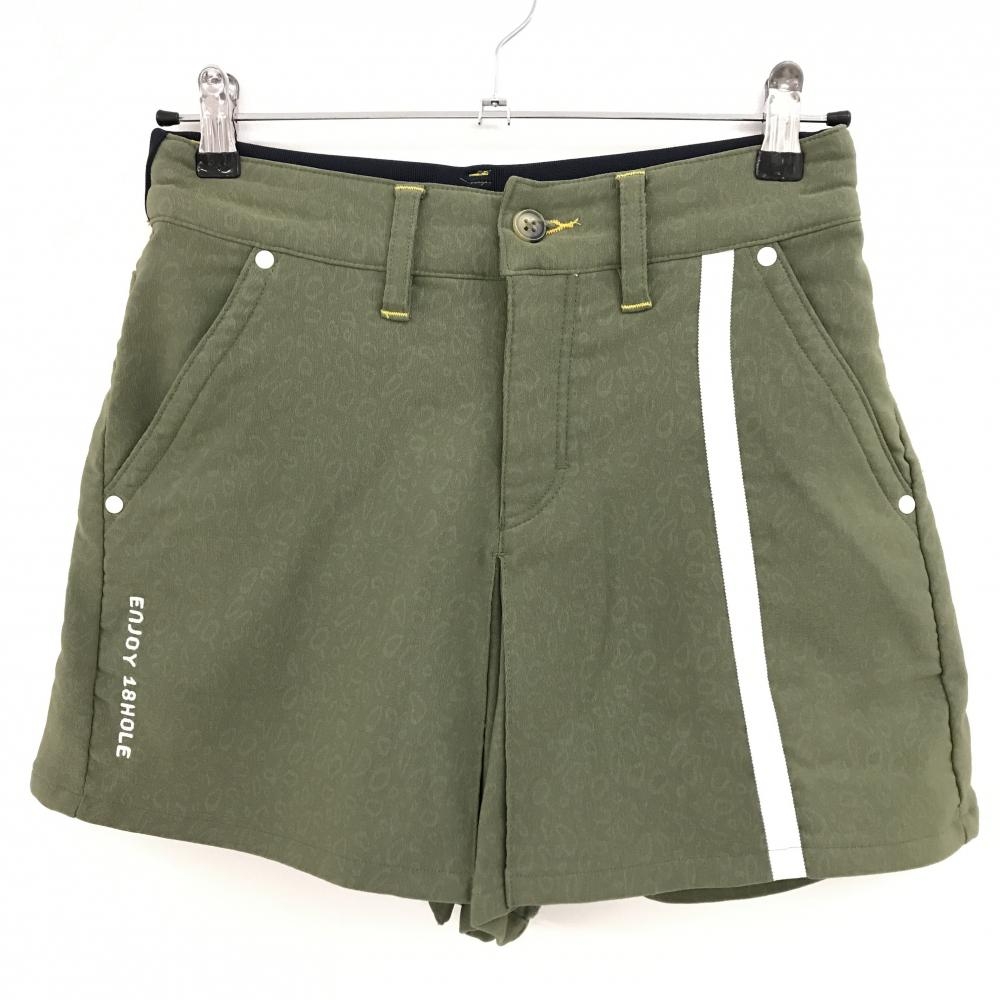 【超美品】フィラゴルフ キュロットスカート カーキ×白 レオパード柄地模様 裏起毛 ストレッチ  レディース S ゴルフウェア FILA GOLF