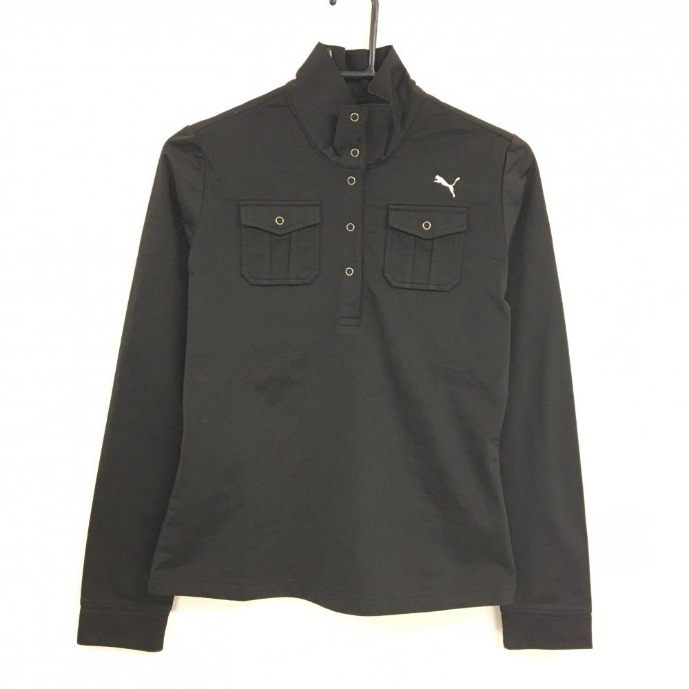 【超美品】プーマゴルフ 長袖ハイネックシャツ 黒 裏微起毛 スナップボタン 胸ポケット付 レディース  ゴルフウェア PUMA