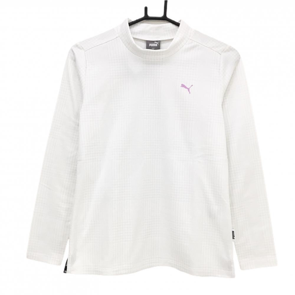 【新品】プーマ 長袖ハイネックシャツ 白×ライトグレー グレンチェック 裏起毛 DRYCELL  レディース M ゴルフウェア PUMA