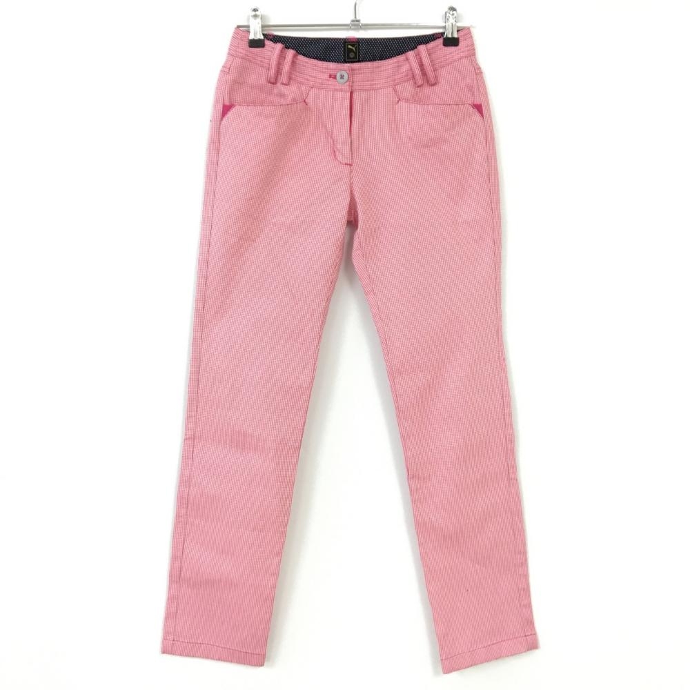 【美品】PUMA プーマ パンツ ピンク×白 織生地 コットン混 後ろポケット口うす汚れ レディース Ｓ ゴルフウェア 画像