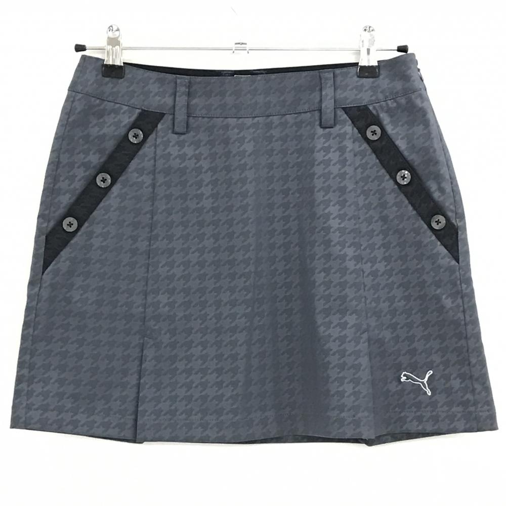 【超美品】プーマ スカート グレー×黒 千鳥柄地模様 ロゴ刺しゅう レディース L ゴルフウェア PUMA