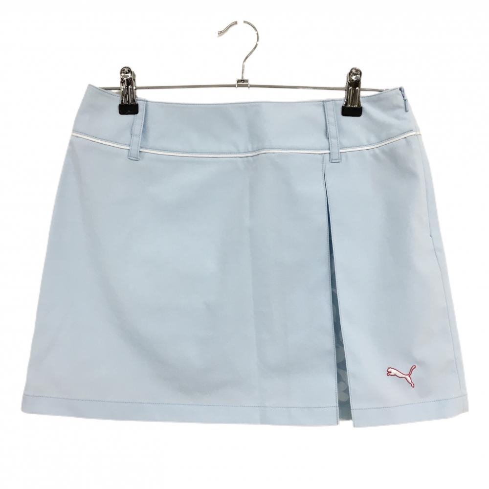 【美品】プーマ スカート ライトブルー×白 プリーツ内側総柄 パイピングライン レディース L ゴルフウェア PUMA