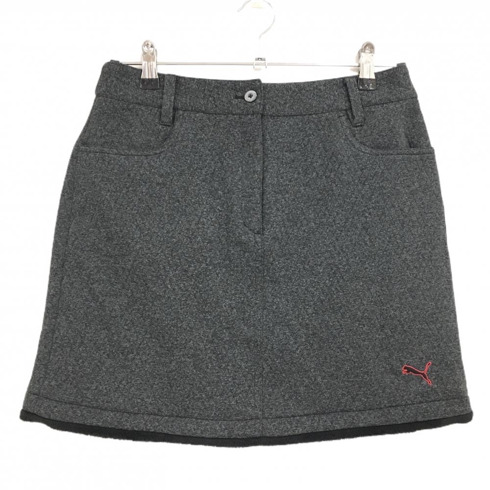 【美品】プーマ スカート ダークグレー キルティング風 裾・ポケット口ボア ロゴ刺しゅう  レディース L ゴルフウェア PUMA