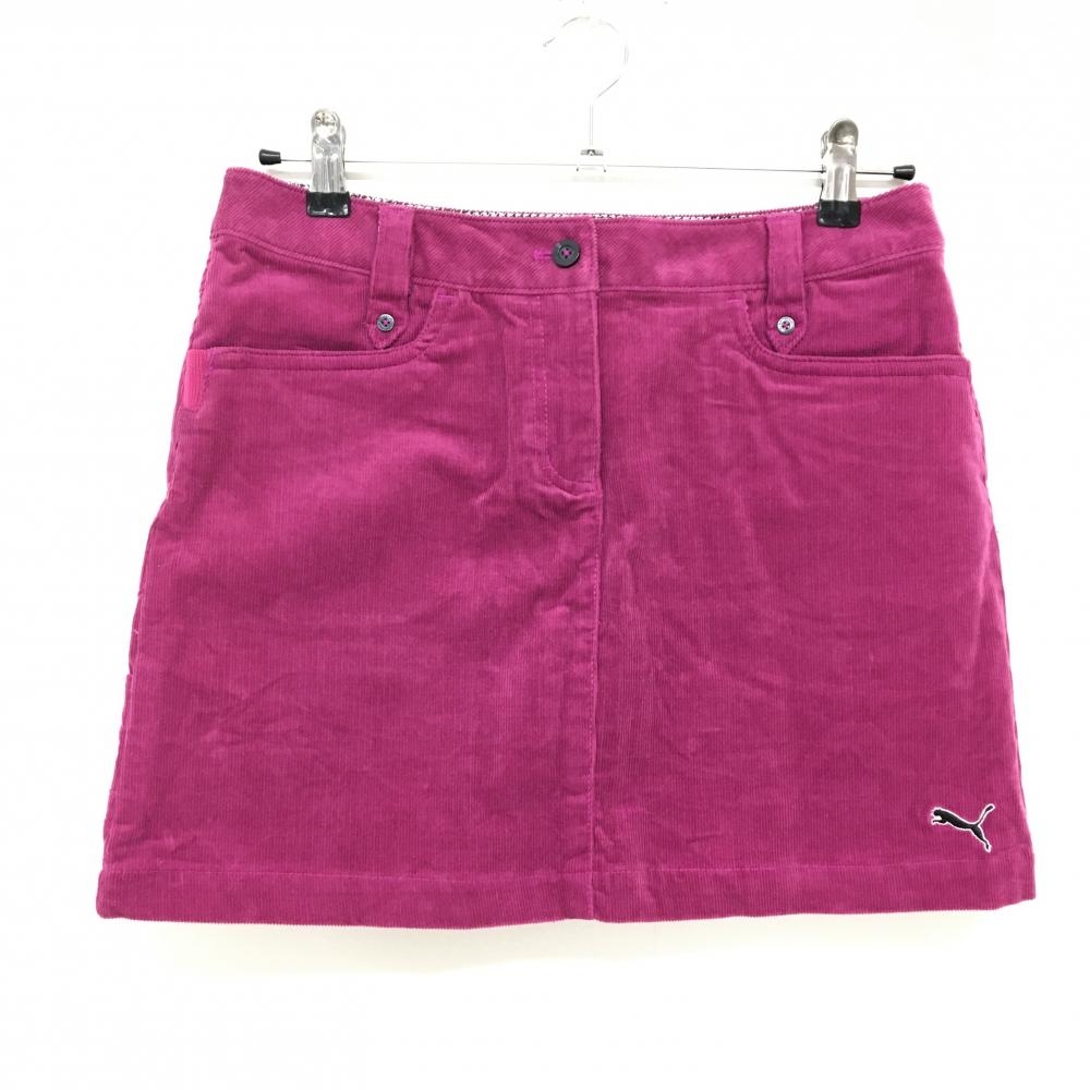 【美品】プーマ コーデュロイスカート パープル ロゴ刺しゅう 内側インナーパンツ レディース L ゴルフウェア PUMA