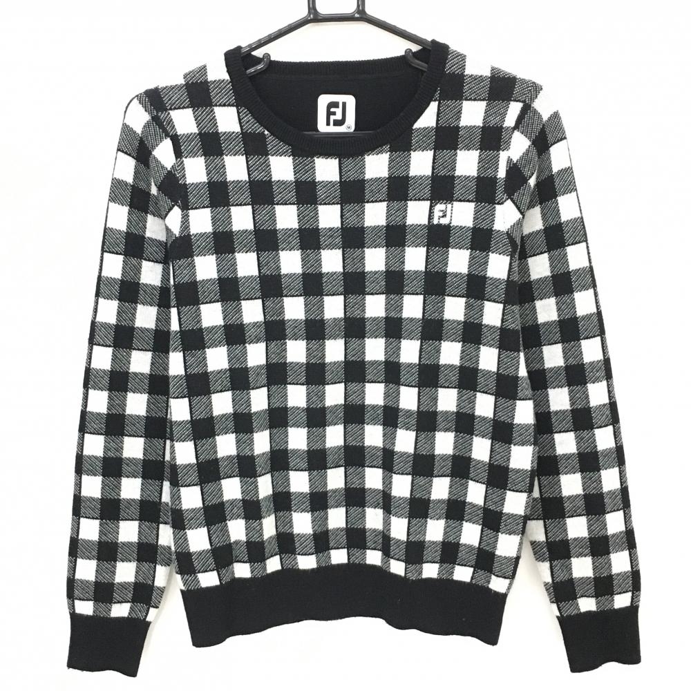 【美品】フットジョイ セーター 黒×白 チェック ニット レディース M ゴルフウェア FootJoy
