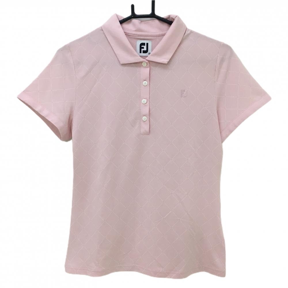 フットジョイ 半袖ポロシャツ ピンク×白 チェック  レディース M ゴルフウェア FootJoy