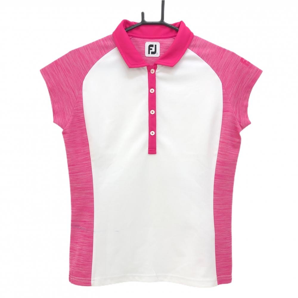 フットジョイ 半袖ポロシャツ 白×杢ピンク 袖サイド切替 レディース L ゴルフウェア FootJoy