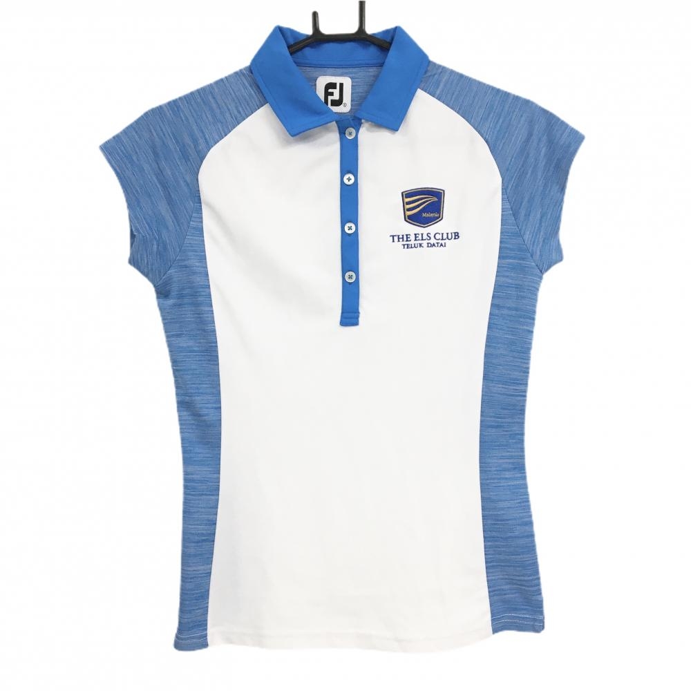【美品】フットジョイ 半袖ポロシャツ ライトブルー×白 バイカラー レディース S ゴルフウェア FootJoy