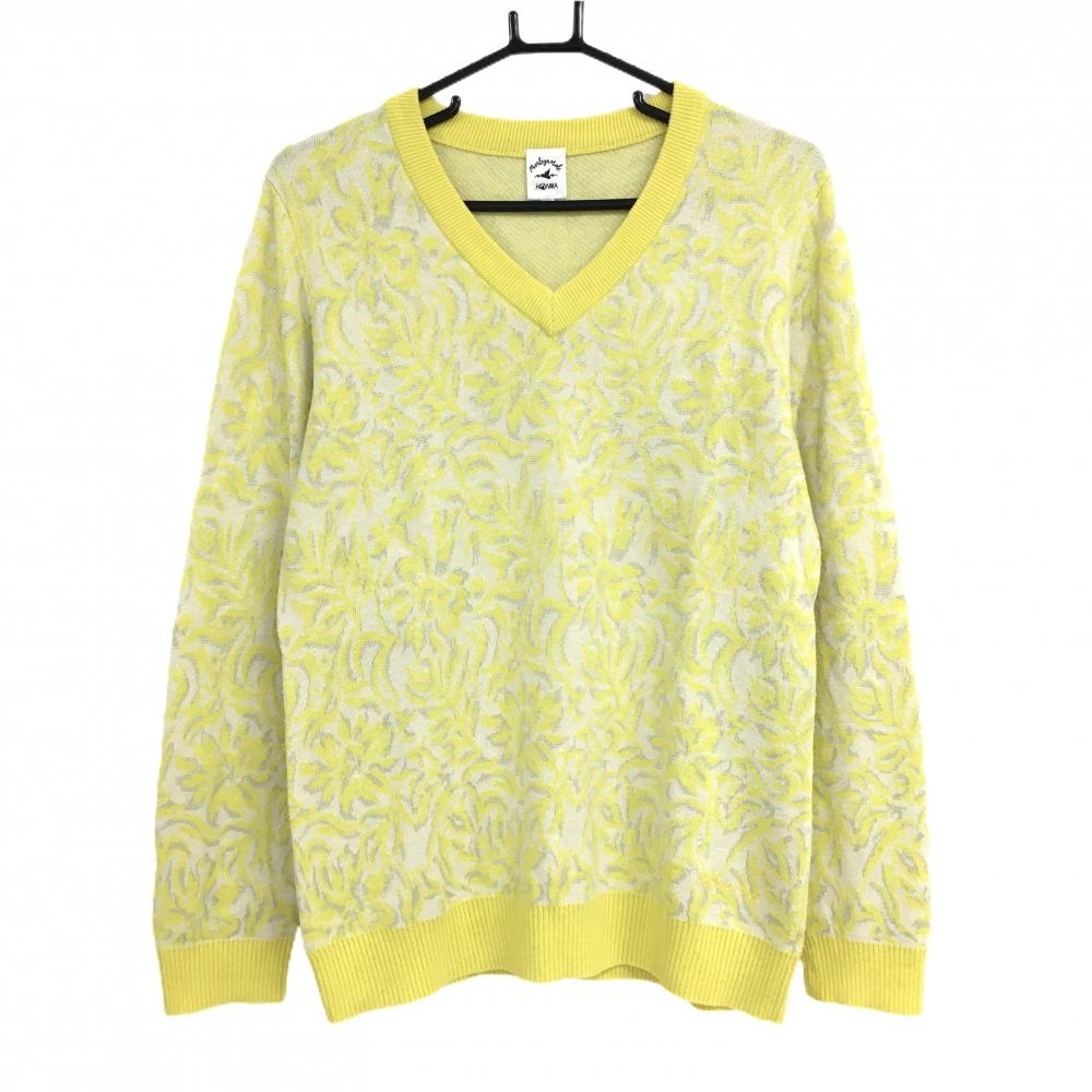 ホンマ セーター 白×イエロー 花柄 ウール混  レディース LL ゴルフウェア HONMA