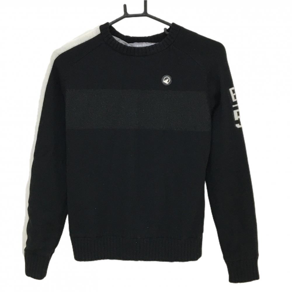 【美品】ホンマ セーター 黒×白 蓄熱裏地 胸元ロゴ ウール混 ニット  レディース S ゴルフウェア HONMA