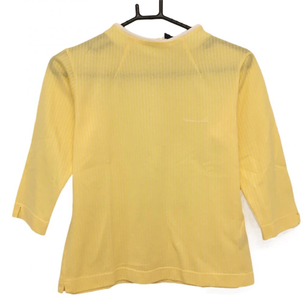 【超美品】ホンマ 半端袖ハイネックシャツ イエロー×白 ストライプ 後ろハーフジップ レディース M ゴルフウェア HONMA