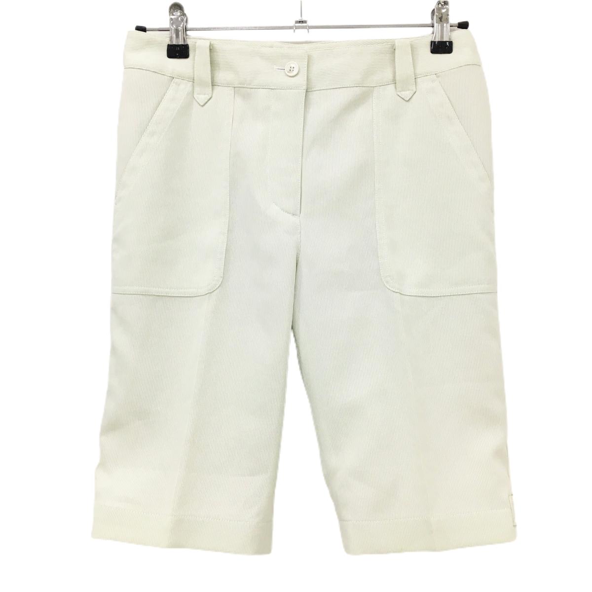 【超美品】ホンマ ハーフパンツ アイボリー ストライプ織生地 後ろ刺しゅう レディース M ゴルフウェア HONMA