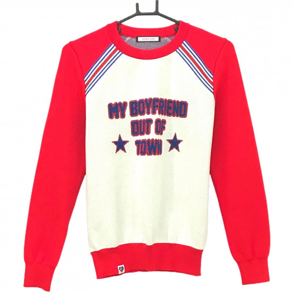 マークアンドロナ セーター レッド×白 ラメ入りライン RF ニット