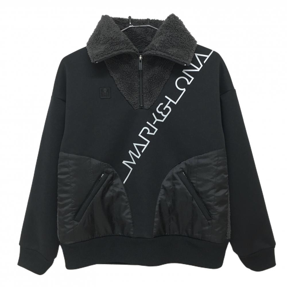 【美品】マークアンドロナ ブルゾン 黒 ネックボア 一部中綿 ハーフジップ  レディース  ゴルフウェア サンプル品 MARK＆LONA