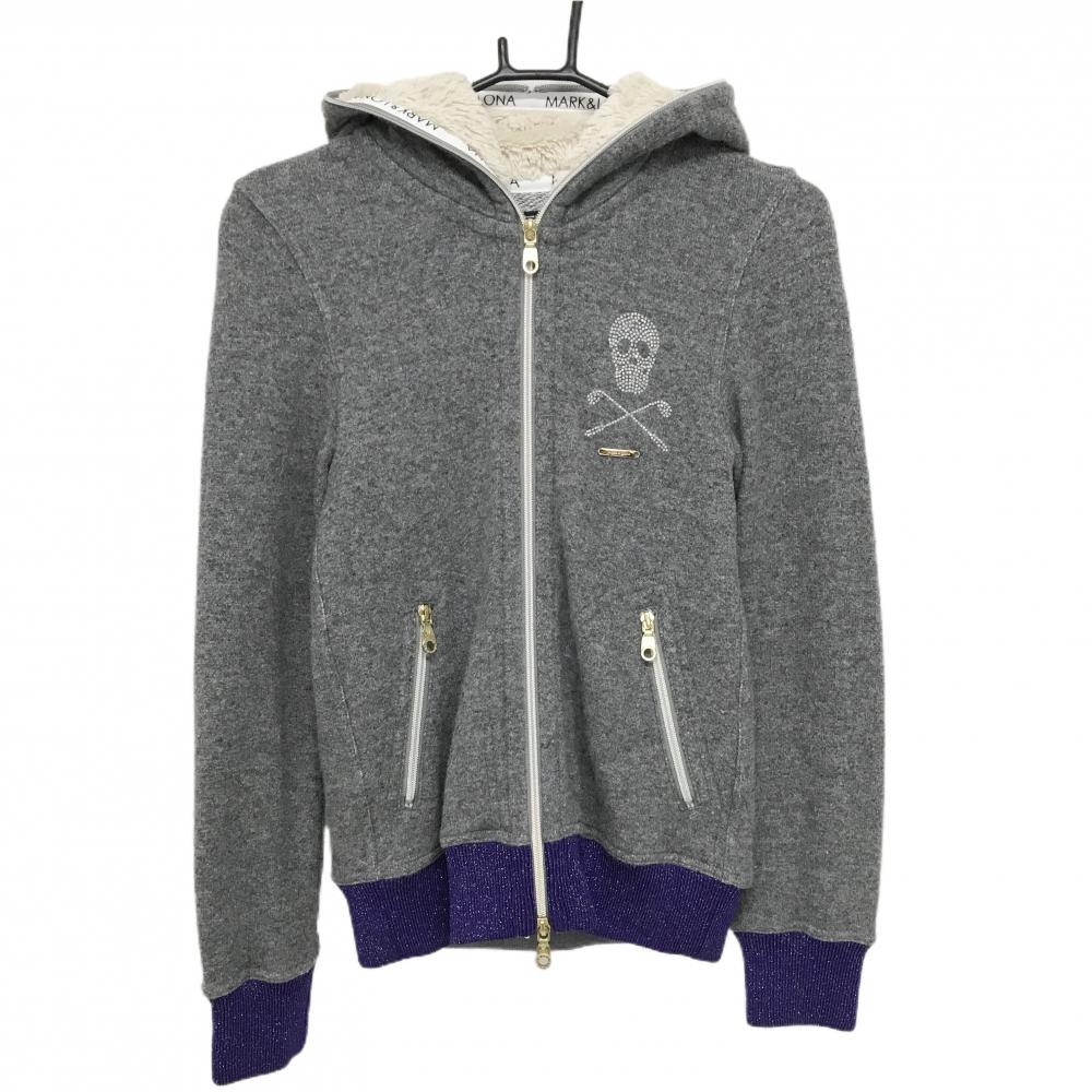 MARK&LONA マークアンドロナ　裏起毛　ジップ　パーカー　プレート　ゴルフ MARK&LONA（マークアンドロナ） ジップパーカー ネイビー×白 総柄