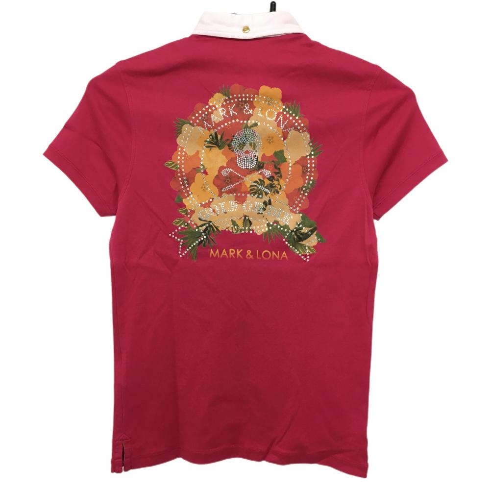 美品】マークアンドロナ 半袖ポロシャツ ピンク×白 背面ビッグスカル