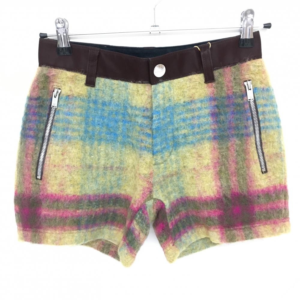 【新品】マークアンドロナ ショートパンツ イエロー系×ライトブルー チェック柄 レディース 36 ゴルフウェア 2021年モデル MARK＆LONA 画像