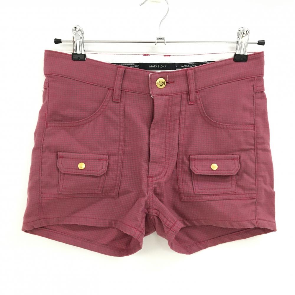 【超美品】マークアンドロナ ショートパンツ ピンク×グレー チェック ウール混 レディース M ゴルフウェア MARK＆LONA