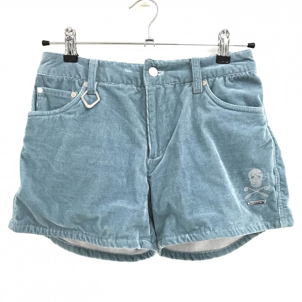 【超美品】マークアンドロナ ショートパンツ スモーキーライトブルー コーデュロイ ストレッチ  レディース M ゴルフウェア MARK＆LONA
