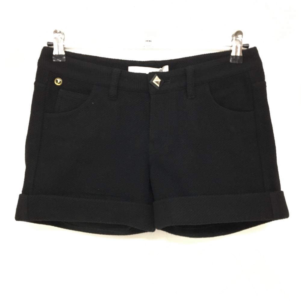 【新品】マークアンドロナ ショートパンツ 黒 斜めストライプ織生地 ウール混  レディース M ゴルフウェア MARK＆LONA