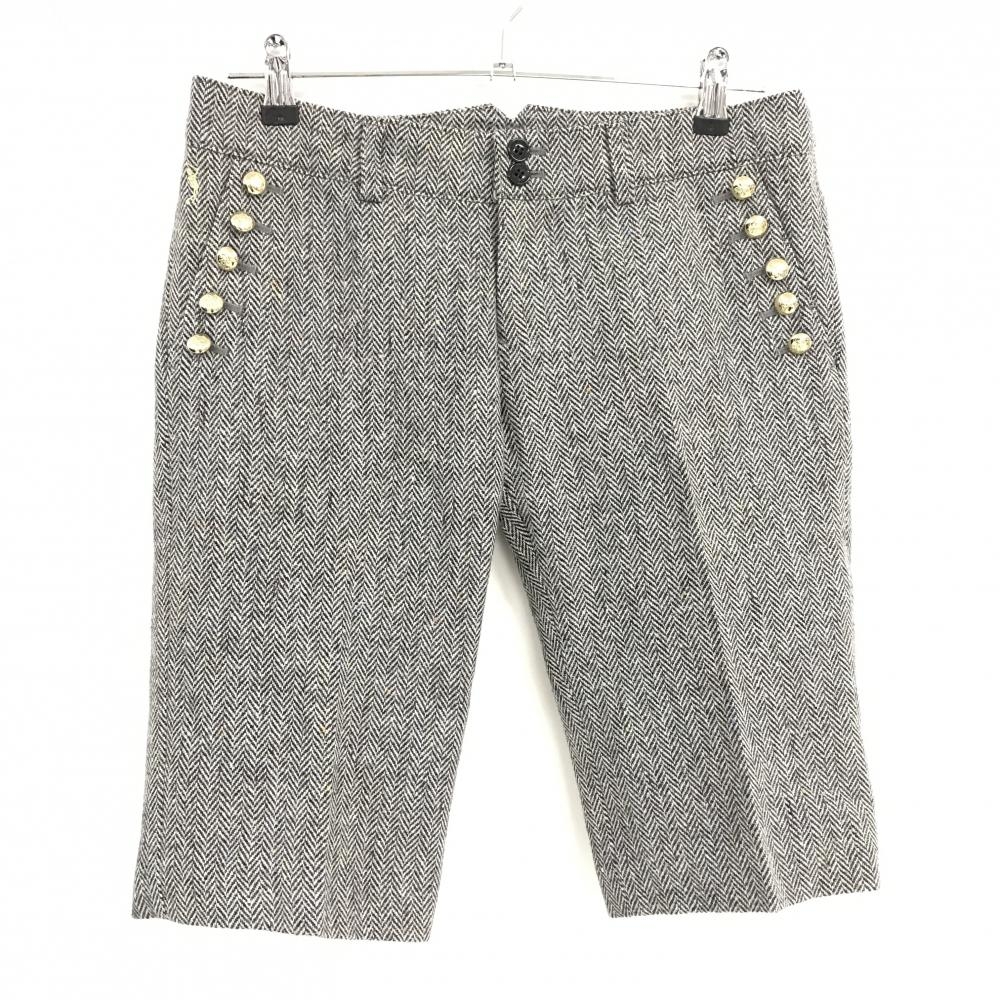 【新品】マークアンドロナ ハーフパンツ ダークブラウン×白 ヘリンボーン ウール混 レディース M ゴルフウェア MARK＆LONA