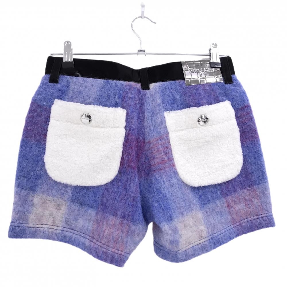 新品】マークアンドロナ ショートパンツ ブルー×レッド系 起毛素材