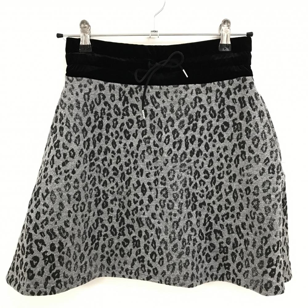 【美品】マークアンドロナ スカート グレー×黒 レオパード柄 ウエストゴム 裏起毛  レディース M ゴルフウェア MARK＆LONA