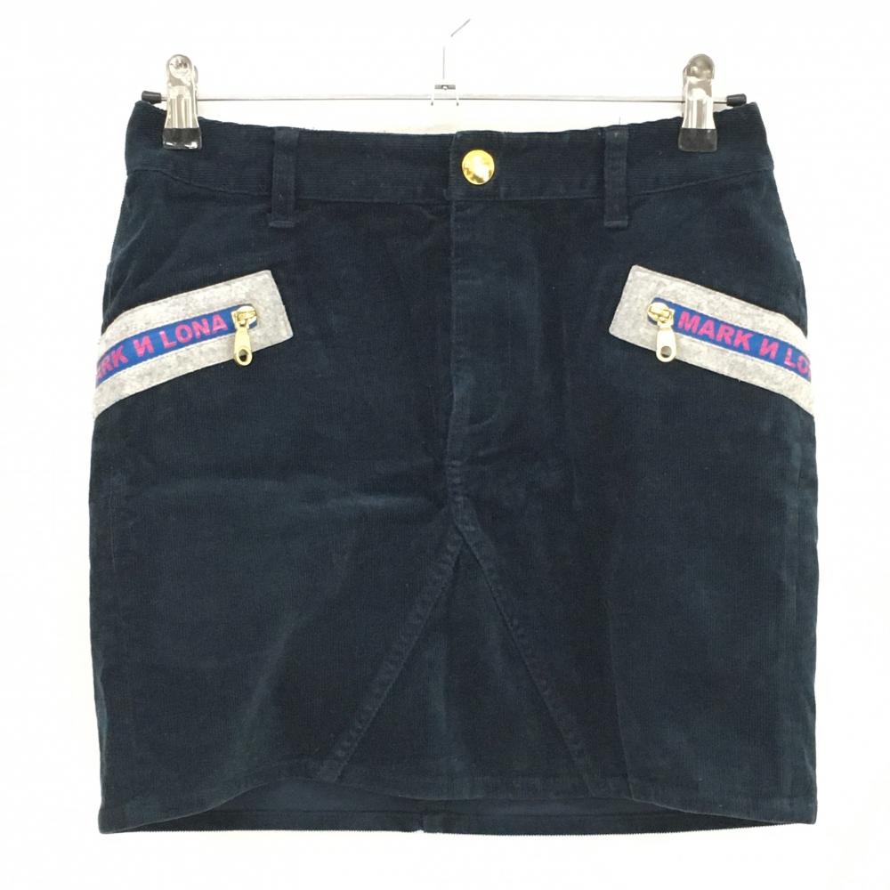 【美品】マークアンドロナ コーデュロイスカート ネイビー ジップロゴ  レディース 38(M) ゴルフウェア MARK＆LONA