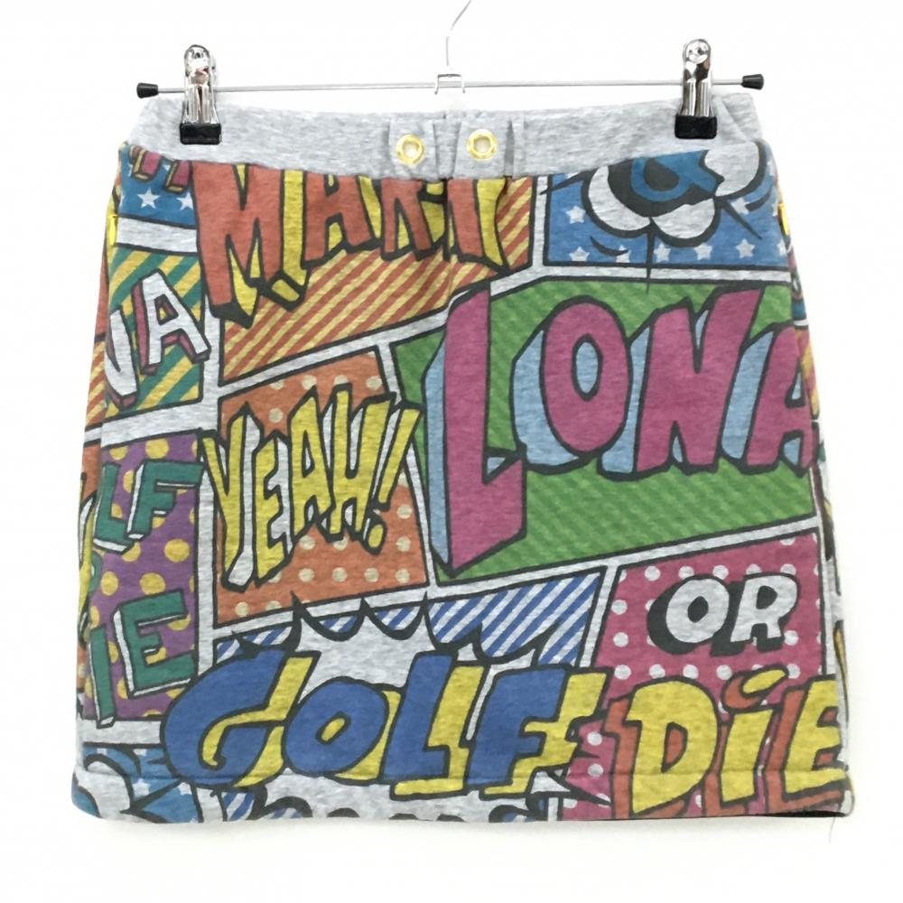 【美品】マークアンドロナ スカート グレー×マルチカラー 総柄 裏起毛 レディース 38(M) ゴルフウェア MARK＆LONA