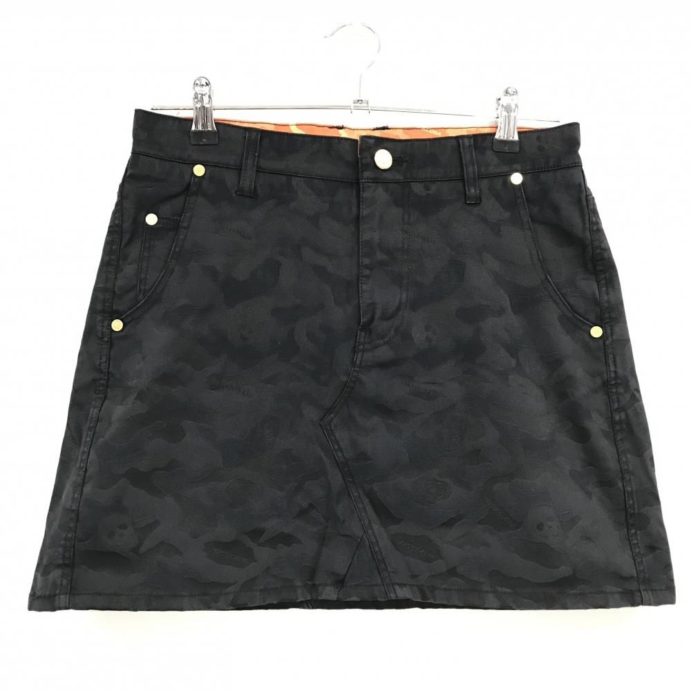 【美品】マークアンドロナ スカート 黒 カモフラ柄・スカル地模様 迷彩 レディース M ゴルフウェア MARK＆LONA
