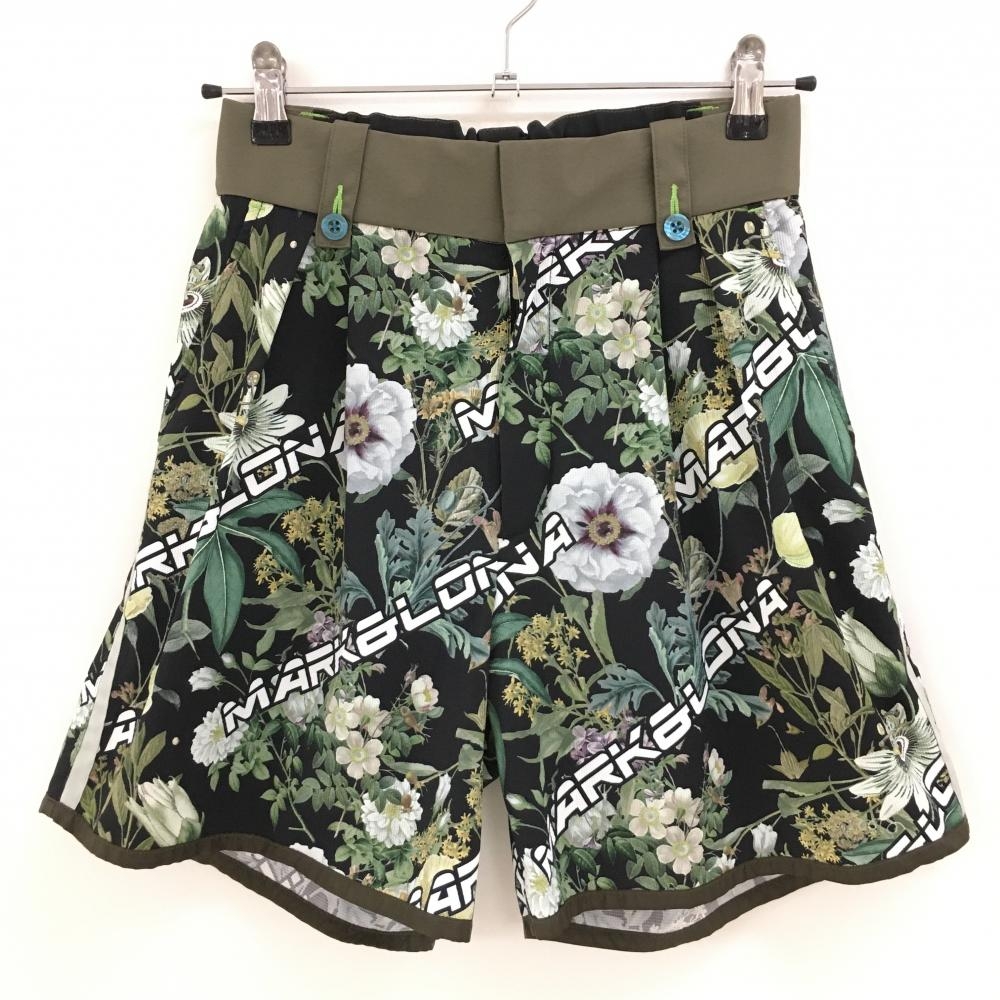【超美品】マークアンドロナ ショートパンツ 黒×カーキ 花柄 裏地付 ストレッチ  レディース 38(M) ゴルフウェア MARK＆LONA