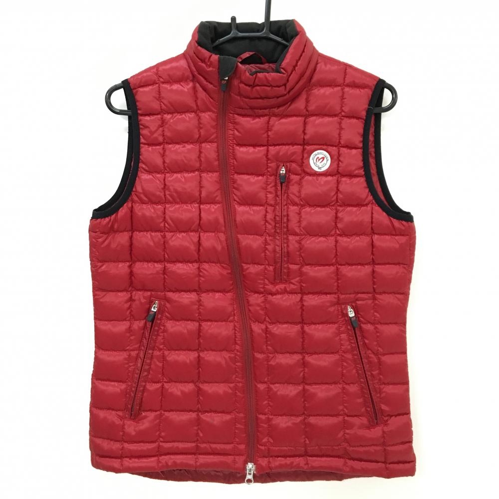 マスターバニー ダウンベスト レッド×黒 ワッペン ダウン90％ 収納袋  レディース 2(L) ゴルフウェア MASTER BUNNY EDITION