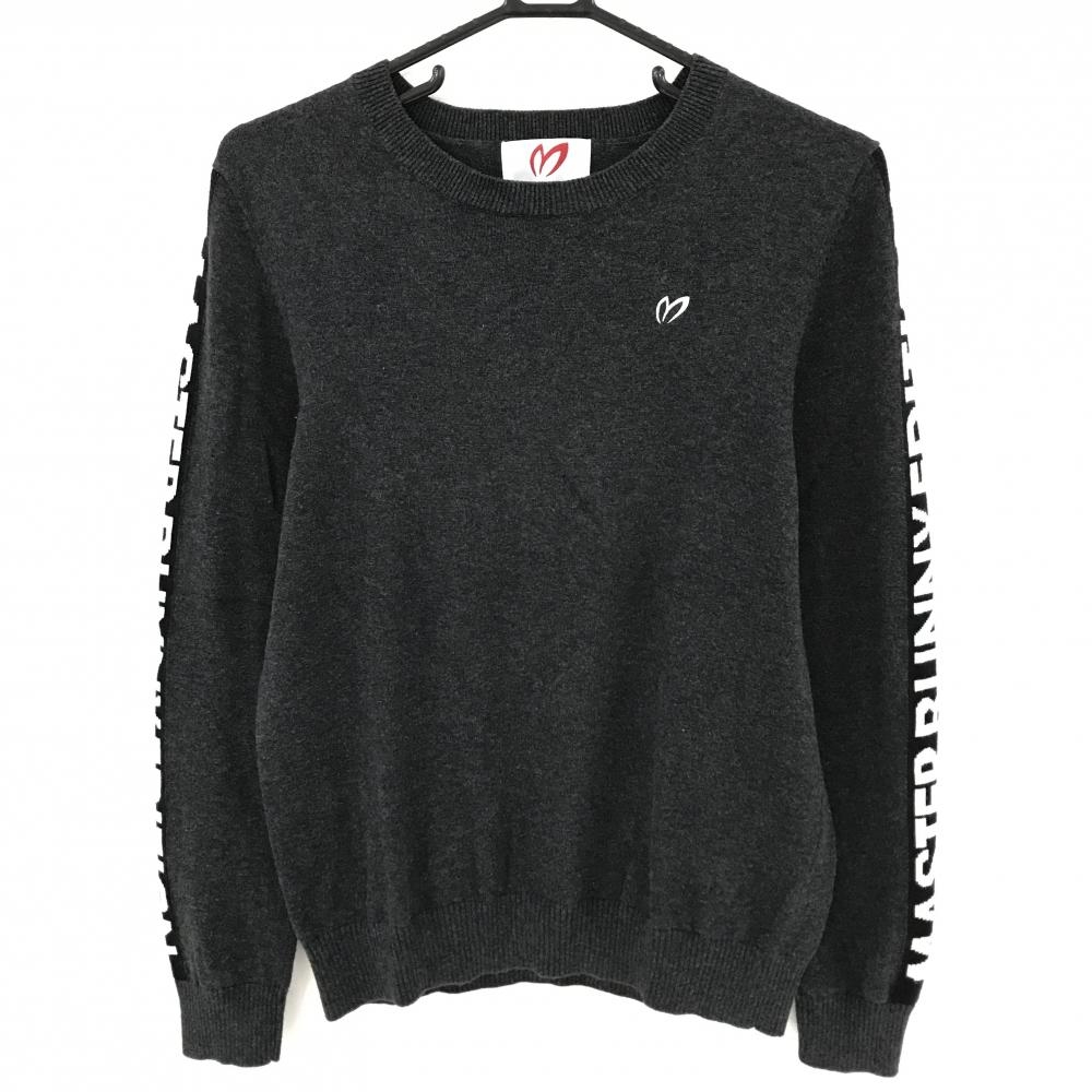 【超美品】マスターバニー セーター グレー×白 袖ロゴ カシミヤ混 ニット レディース 2(L) ゴルフウェア MASTER BUNNY EDITION