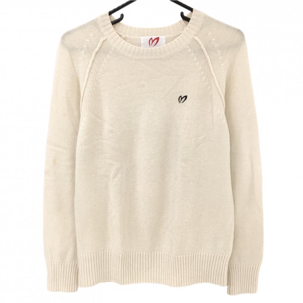 【美品】マスターバニー セーター アイボリー ロゴ刺しゅう ニット レディース 2(L) ゴルフウェア MASTER BUNNY EDITION