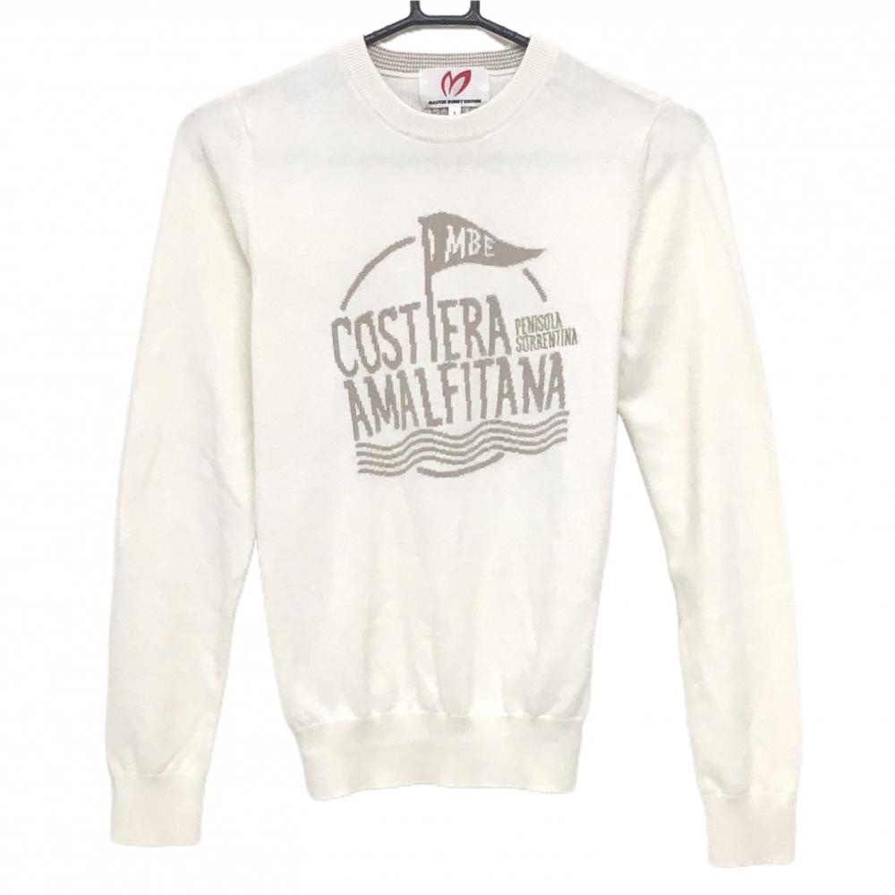 【超美品】マスターバニー セーター 白×ベージュ系 カシミヤ混 ニット レディース 1(M) ゴルフウェア MASTER BUNNY EDITION