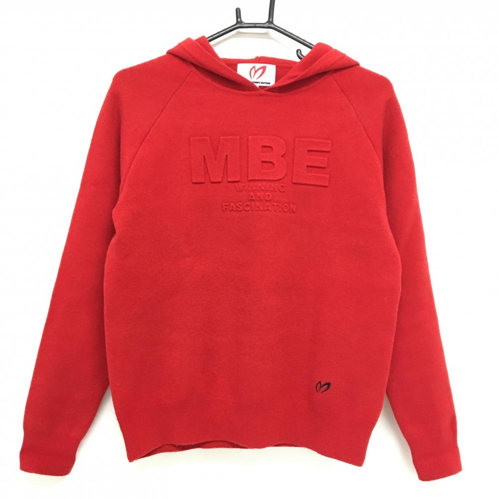 【美品】マスターバニー フード付きセーター レッド 立体ロゴ ニットパーカー レディース 1(M) ゴルフウェア MASTER BUNNY EDITION