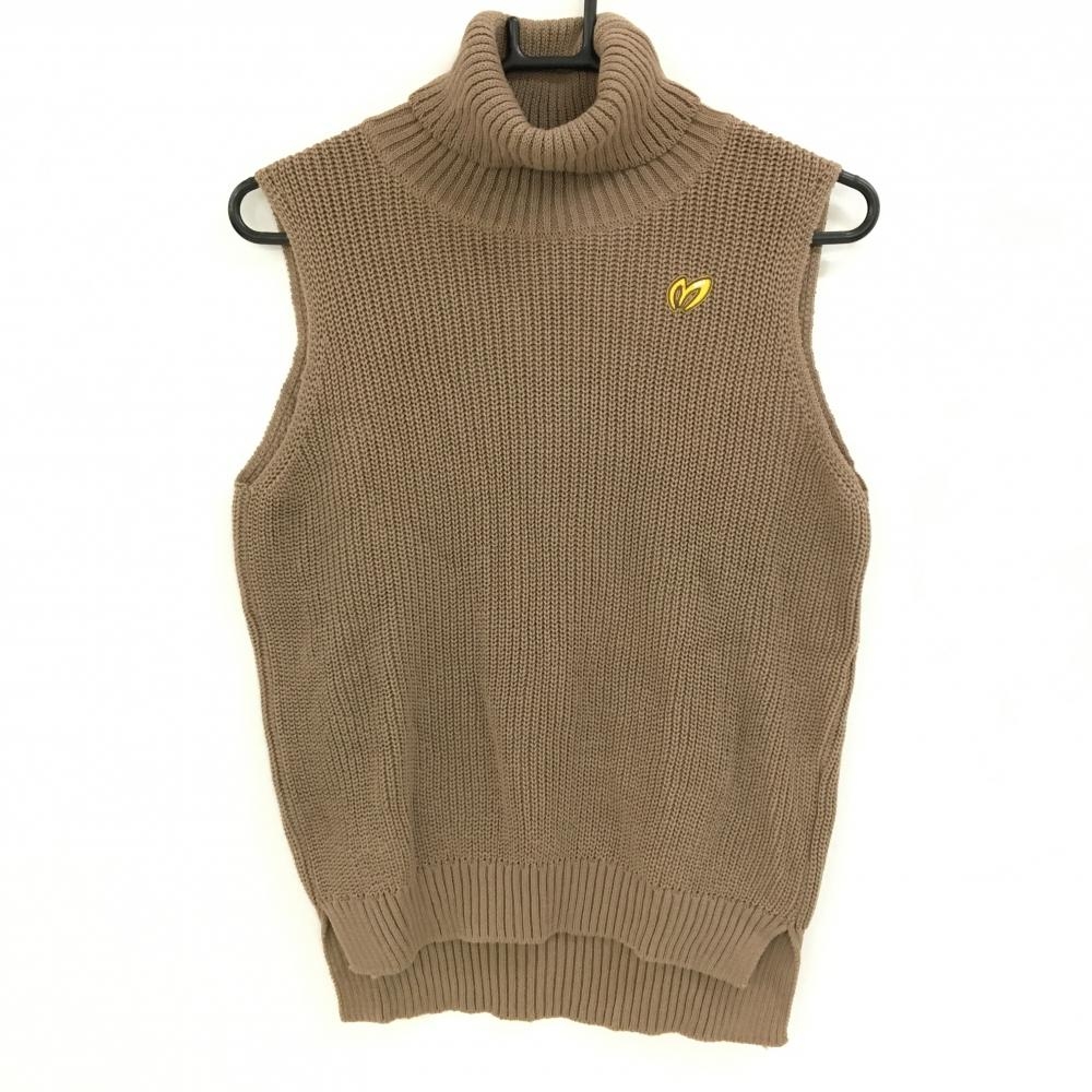 【超美品】マスターバニー ニットベスト ブラウン タートルネック コットン100％ レディース 1(M) ゴルフウェア MASTER BUNNY EDITION