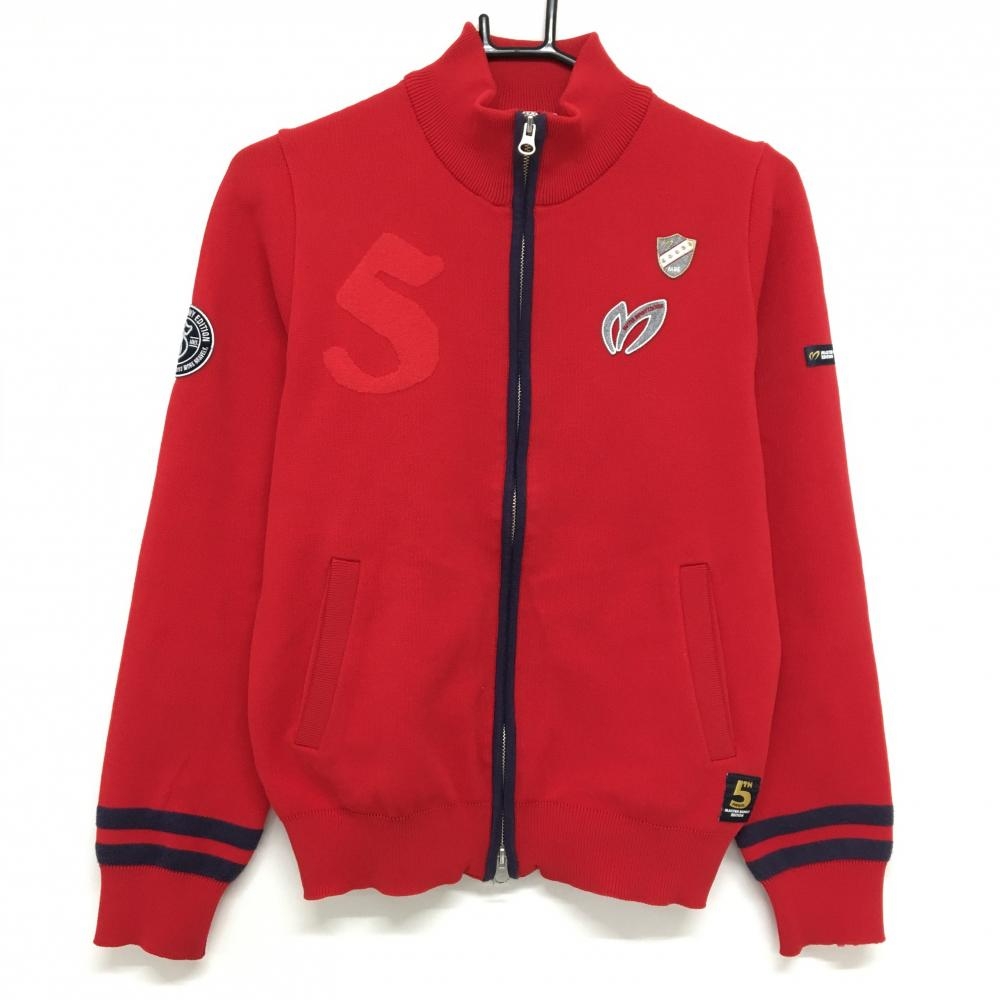 【美品】マスターバニー ニットジップジャケット レッド×ネイビー 5周年  レディース 1(M) ゴルフウェア MASTER BUNNY EDITION