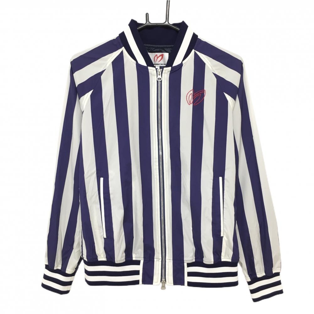 【美品】マスターバニー ナイロンジャケット パープル×白 ストライプ 裏地付き レディース 1(M) ゴルフウェア MASTER BUNNY EDITION