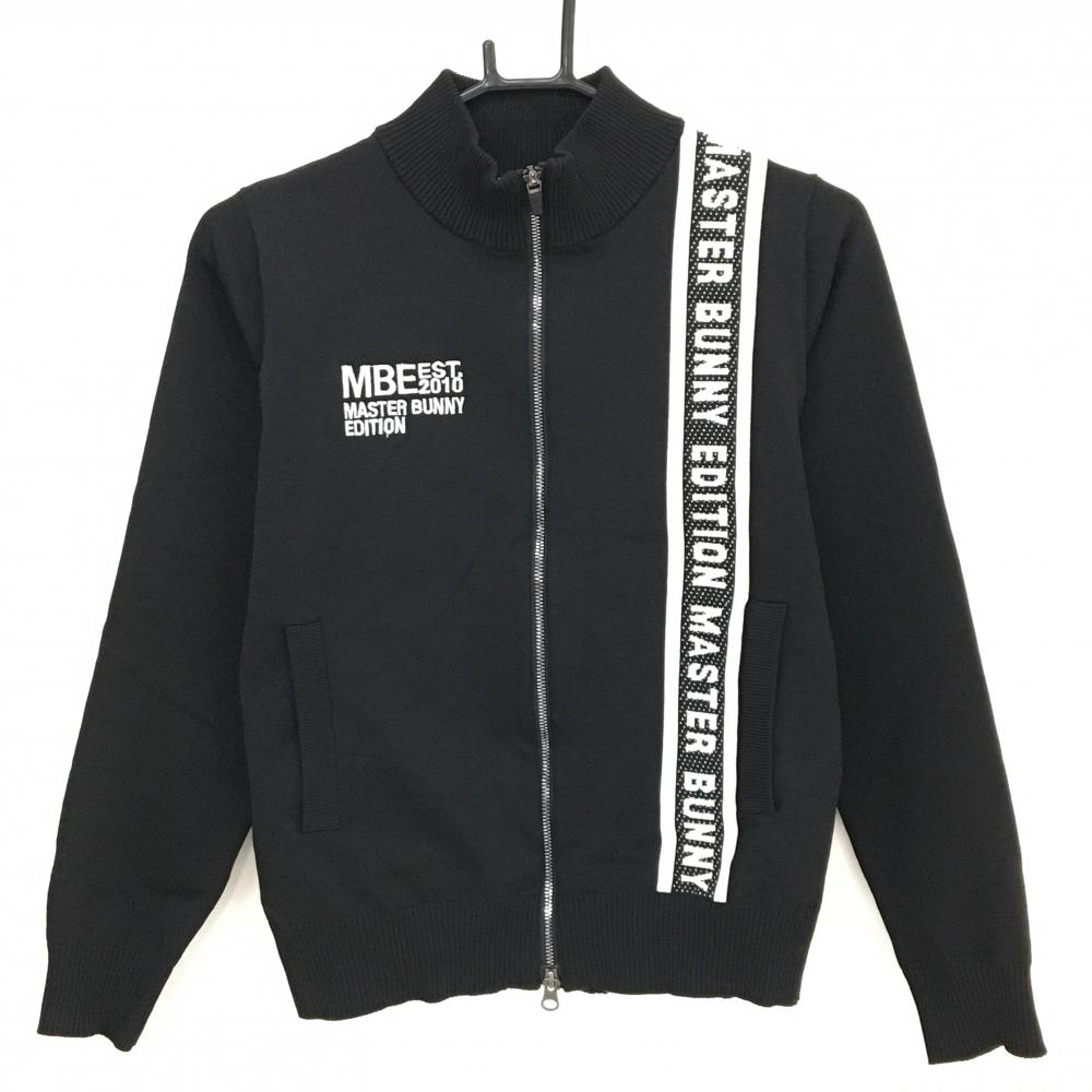 【美品】マスターバニー ニットジャケット 黒 バックロゴ 後裾異素材 レディース 0(S) ゴルフウェア 2024年モデル MASTER BUNNY EDITION