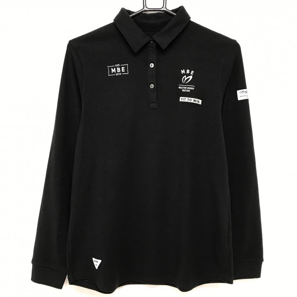 【美品】マスターバニー 長袖ポロシャツ 黒 ロゴ刺しゅう レディース 2(L) ゴルフウェア MASTER BUNNY EDITION