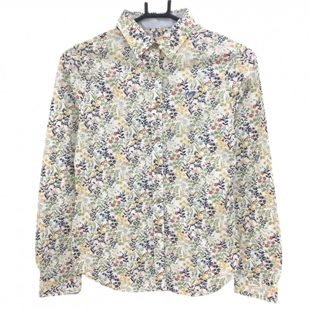 【美品】マスターバニー 長袖シャツ 白×マルチカラー 花柄 コットン100％  レディース 0(S) ゴルフウェア MASTER BUNNY EDITION