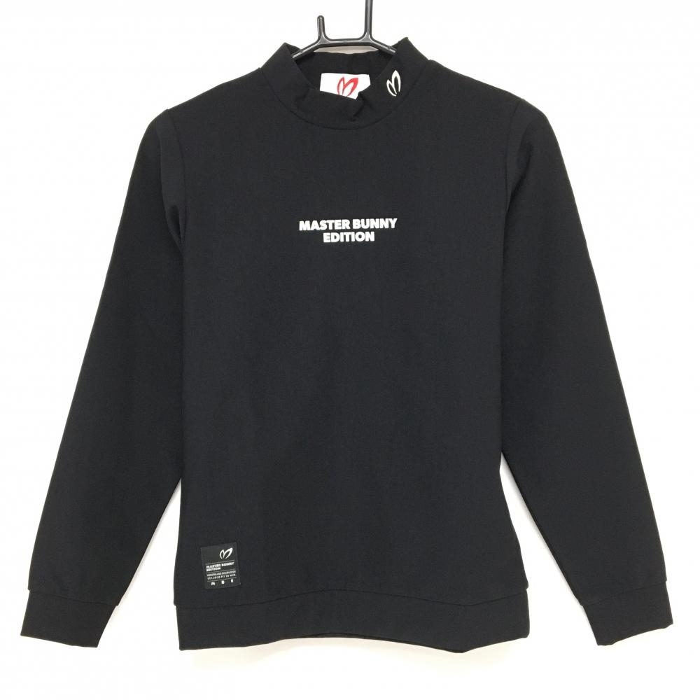 【新品】マスターバニー 長袖ハイネックシャツ 黒×白 フロントロゴ 裏起毛 レディース 1(M) ゴルフウェア MASTER BUNNY EDITION