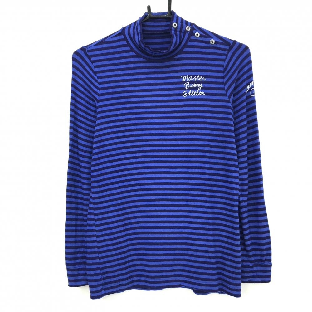 【美品】マスターバニー 長袖ハイネックシャツ パープル×ブルー ボーダー ストレッチ レディース 1(M) ゴルフウェア MASTER BUNNY EDITION