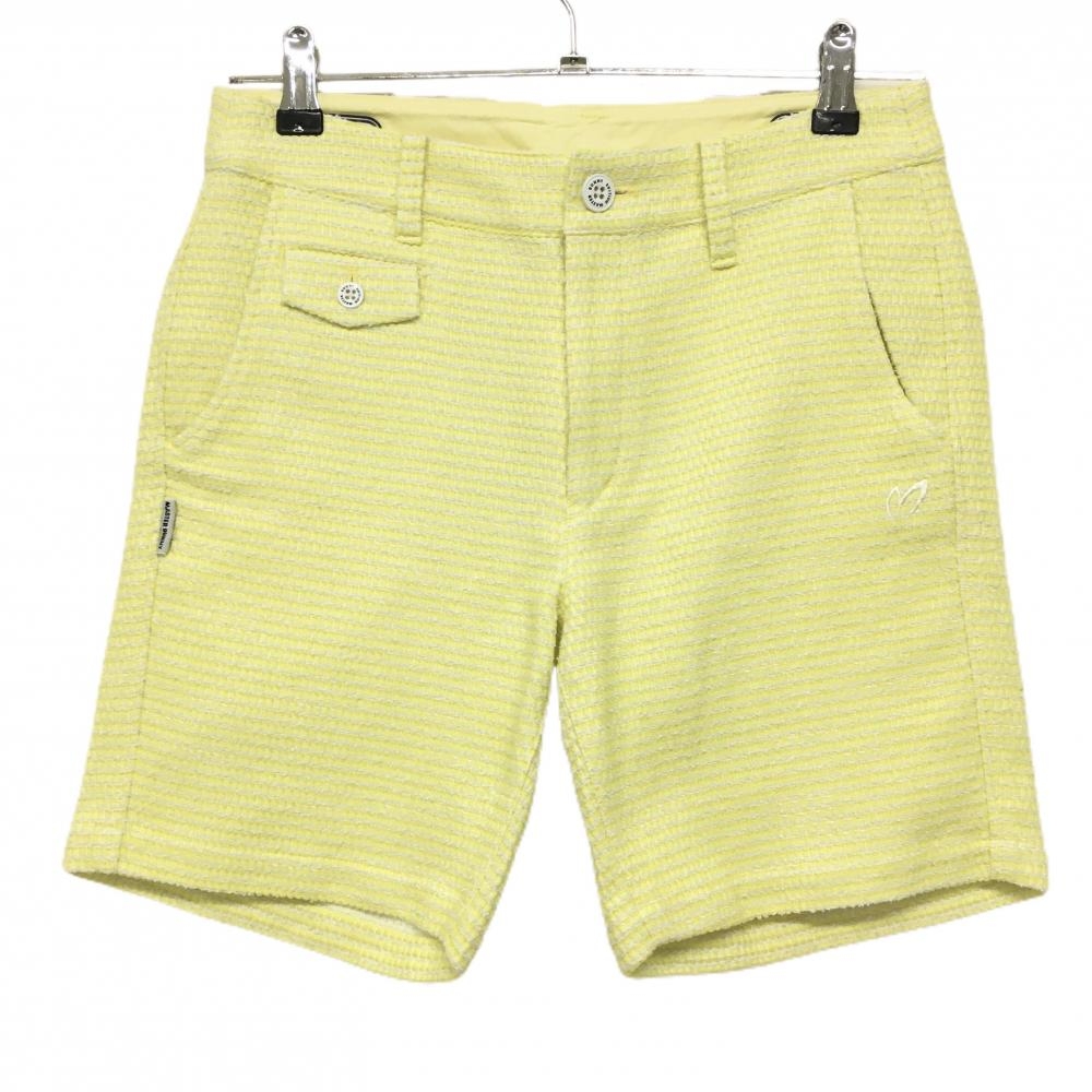 【超美品】マスターバニー ショートパンツ イエロー×白 ボーダー織生地 ストレッチ レディース 1(M) ゴルフウェア MASTER BUNNY EDITION
