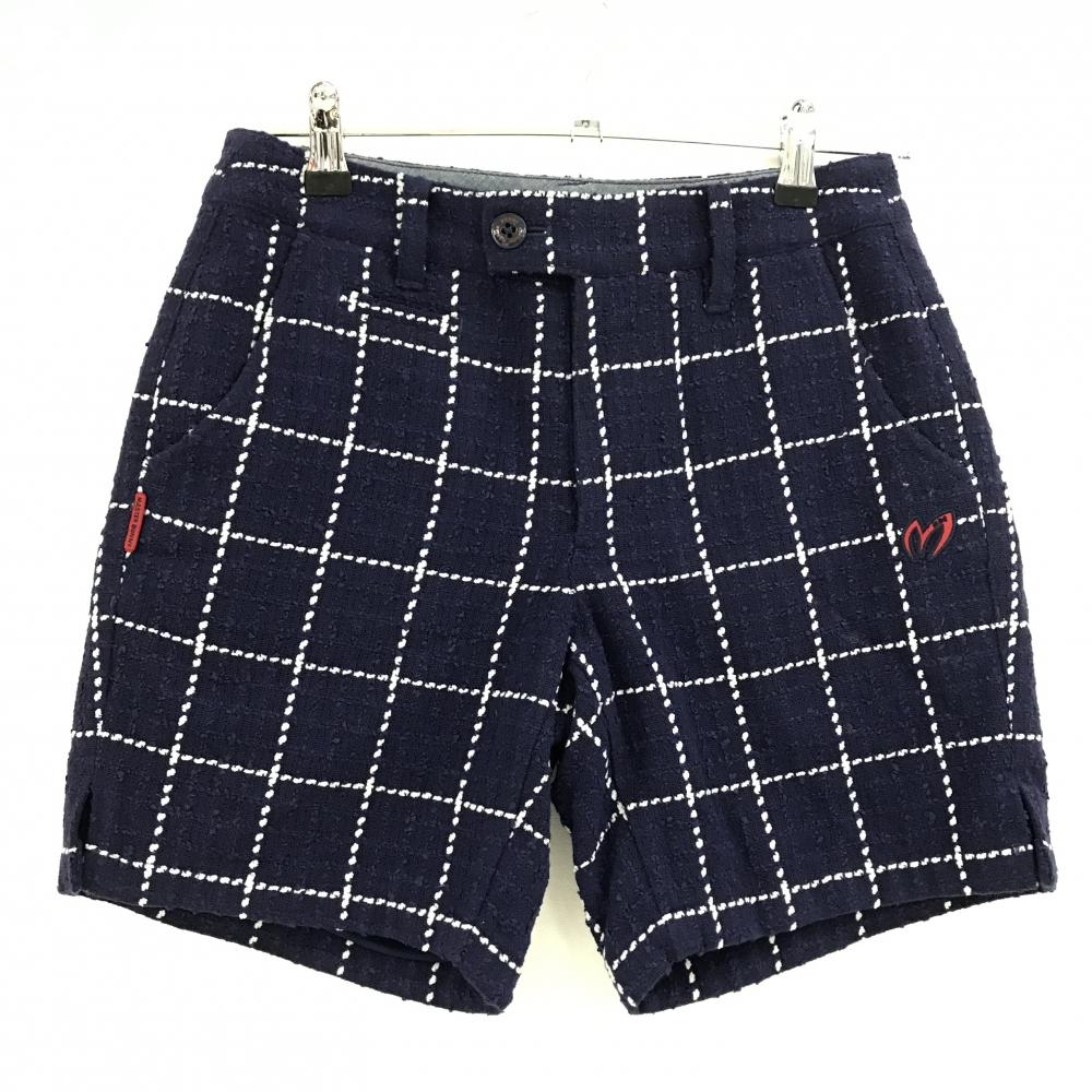 【美品】マスターバニー ショートパンツ ネイビー×白 格子柄 ウール混 レディース 00(XS) ゴルフウェア MASTER BUNNY EDITION