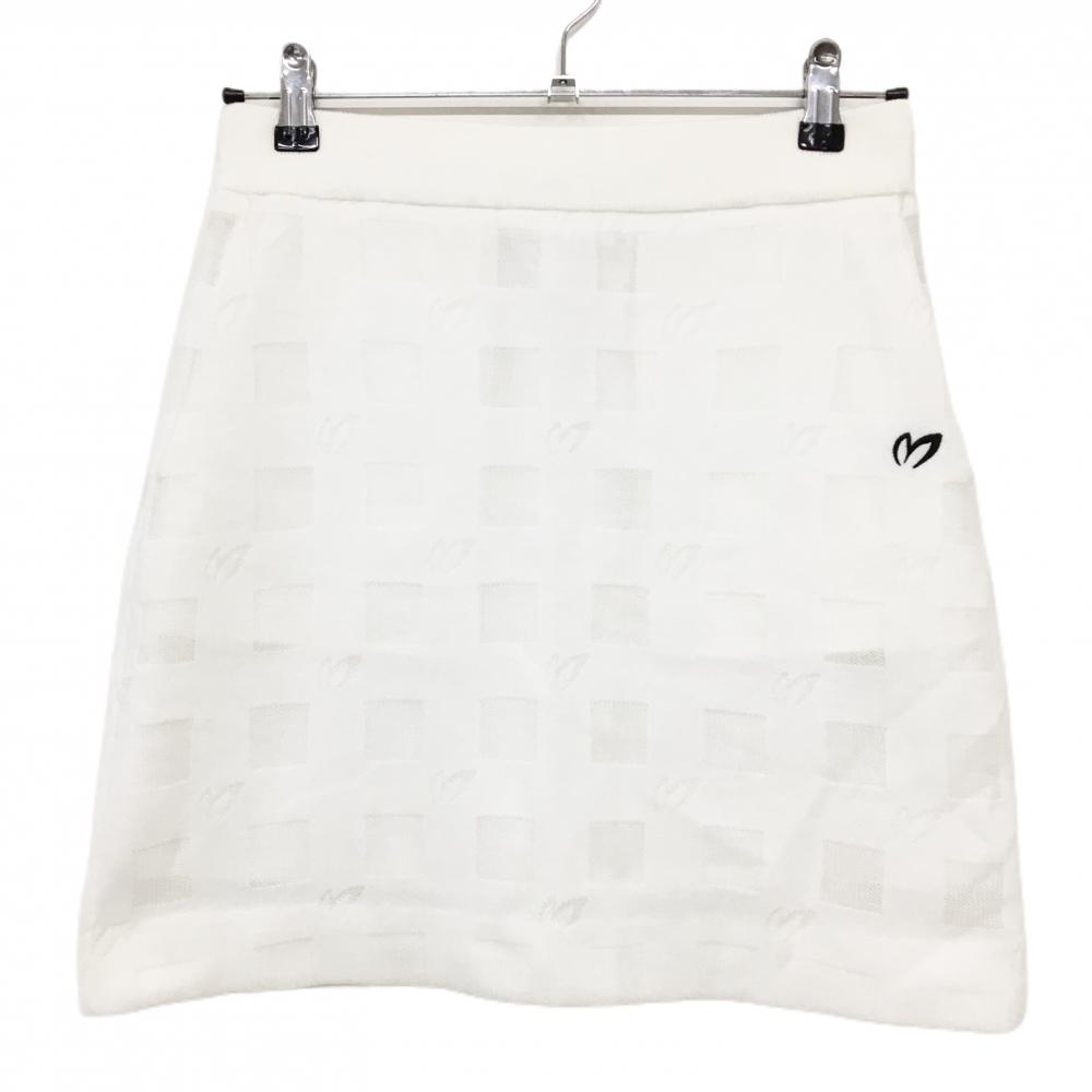 【美品】マスターバニー ニットスカート 白 ロゴ×ブロックチェック地模様  レディース 1(M) ゴルフウェア MASTER BUNNY EDITION