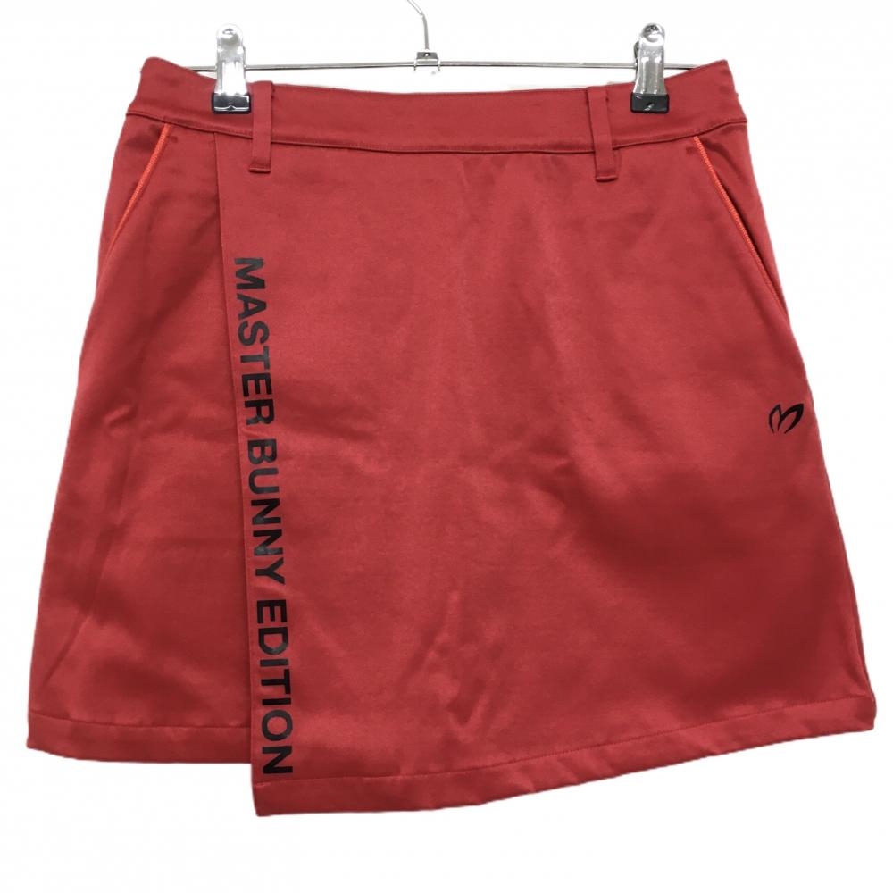 【超美品】マスターバニー スカート レッド×黒 巻きスカート風 ロゴプリント レディース 0(S) ゴルフウェア MASTER BUNNY EDITION